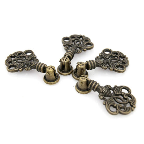 Vintage Pendant Pull Handles Set Of 4 In Distressed Antique Brass, Zinc Alloy Cabinet Dresser Wardrobe Pulls With Entangled Leaves Design