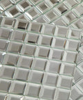 Close-up of Mirror Glass Mosaic Tiles 12x12 Inch Beveled Five Face Silver Crystal Backsplash For Kitchen And Bathroom Seamless No Grout Required