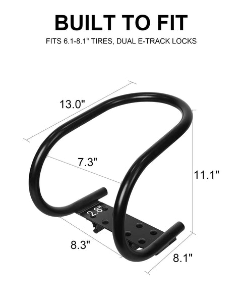 Two Pack Heavy Duty Motorcycle Wheel Chocks For E Track Steel Seven Inch Removable Front Tire Chocks dimensions diagram