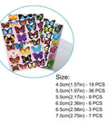 80 Piece Butterfly Wall Decal Set With 3D Wings for Home Decor, showing vibrant butterfly designs and size details on packaging.