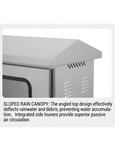 Built To Last 304 Stainless Steel Outdoor Electrical Enclosure Junction Box With Weatherproof Waterproof Construction, Rain Shield Roof, Tight Seal Gasket, Clear Window, Heavy Duty Housing, Tough As Nails For Industrial Or Home Outdoor Use; angled roof and side vents