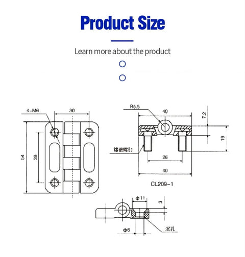 Technical drawing of Heavy Duty Industrial Cabinet Hinge For Metal Storage Cabinets And Shelves Built Tough With Durable Steel Construction.