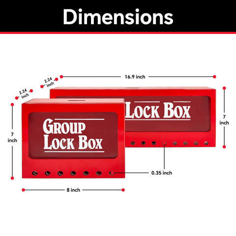 Portable Lockout Tagout Lock Box Kit With Clear Sliding Window Key Pegs ID Labels And Easy Access Padlock Storage For Lock Out Tag Out Stations Red 1 Pack dimensions