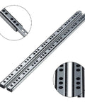 Rock Solid Heavy Duty Side Mounted Ball Bearing Drawer Slides Full Extension 17Mm Wide 9 Inch Cold Rolled Steel 2 Piece Set close-up of tracks with holes
