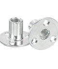 M12 Brad Hole Tee Nut Set Of 10 Carbon Steel Round Base Screw In T Nuts for furniture hardware, close-up view, zinc plated