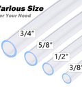 Various sizes of clear vinyl tubing including 3/8 inch ID, demonstrating Clear 3/8 Inch ID 100 Ft Vinyl Tubing For Low Pressure.