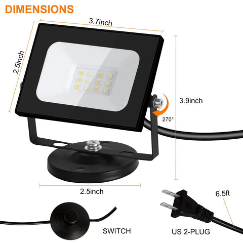 LED Spot Light Indoor 2 Pack With 120V Accent Uplight, 3 Color Temperature Modes, 6W Full Spectrum Plant Lighting dimensions and plug