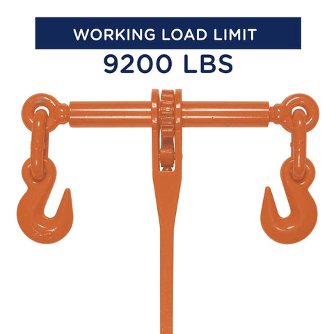 Heavy Duty Chain Binder With Swivel Hooks For Flatbed Tiedowns, Ratchet Load Binder For Trucks And Trailers, 9,200 Lbs Working Load Limit, Orange