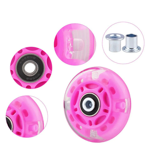 Light Up Inline Skate Wheels Set 60mm 64mm 68mm 70mm 72mm 76mm 80mm Pink LED Glow with ABEC7 Bearings 85A Hardness