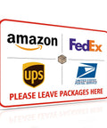 Weather Resistant Aluminum Package Delivery Sign 8X12 Please Leave Packages Here For Carriers with delivery logos