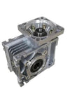 High Performance Worm Gearbox Speed Reducer Featuring A 40 To 1 Ratio Compatible With Nema 23 Steppers And 57 Mm Dc Motors close-up of aluminum casing.