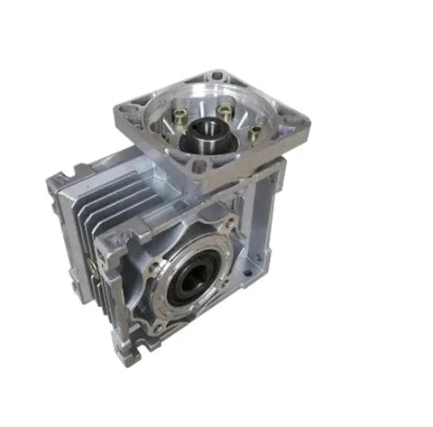 High Performance Worm Gearbox Speed Reducer Featuring A 40 To 1 Ratio Compatible With Nema 23 Steppers And 57 Mm Dc Motors close-up of aluminum casing.