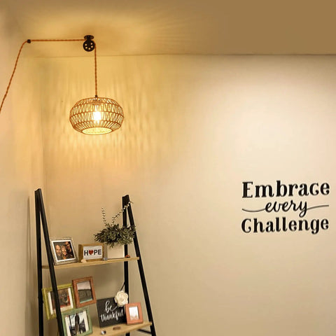 Boho Pendant Light With Plug In Cord And LED Bulb Dimmer Switch 15 Foot Hanging Wicker Rattan Chandelier in cozy room