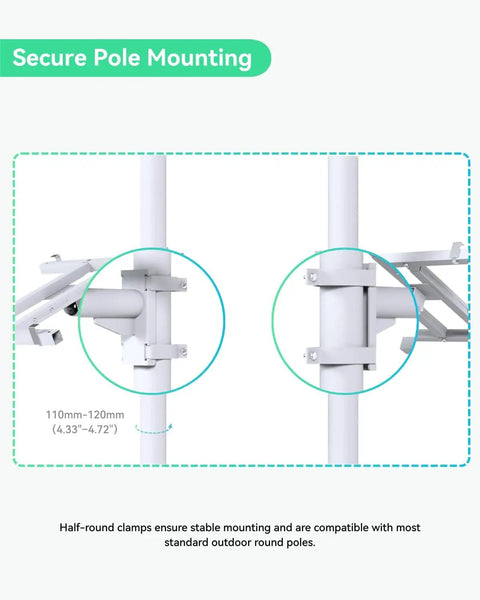 Heavy Duty Pole Mount Bracket For Solar Panels 50W To 150W With Adjustable Tilt, galvanized steel on 4.33 to 4.72 inch poles