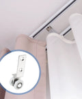 Heavy Duty 4 Pack Curtain Hanging Wheels For Slick Rolling On Silky Smooth Window Track Rollers And Effortless Glide Pulleys Premium Silver Drape Trolleys For Home Upgrade on white and beige curtains.