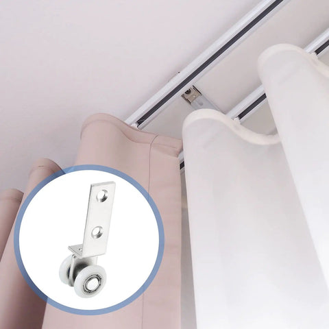 Heavy Duty 4 Pack Curtain Hanging Wheels For Slick Rolling On Silky Smooth Window Track Rollers And Effortless Glide Pulleys Premium Silver Drape Trolleys For Home Upgrade on white and beige curtains.