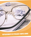 Eyewear Repair Kit With Replacement Temple Arms Screws And Lanyard For Glasses, Quick And Easy Eyeglass Frame Fix Kit, DIY Repair Tools For Eyewear Models, eyeglass with new temple arm on desk