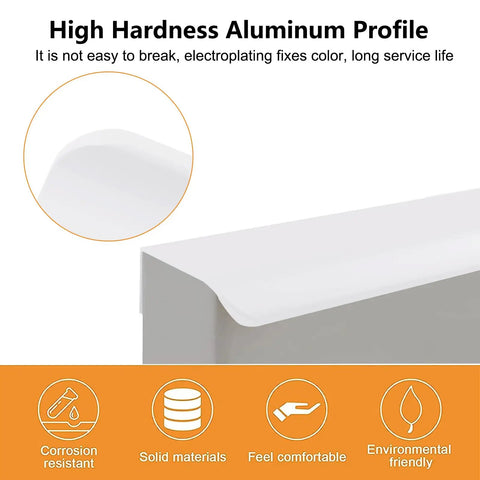 Self Stick Finger Edge Drawer Pulls Pack Of 8 White 150mm Aluminum Alloy Invisible Cabinet Handles, close-up view
