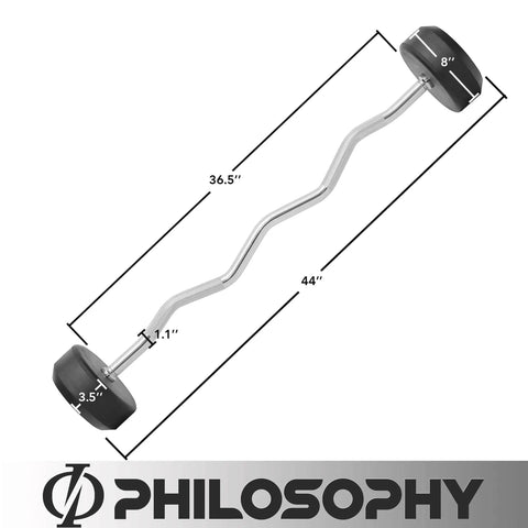 Rubber Fixed EZ Curl Barbell 70 Lb Pre Loaded Weight For Strength Training And Weightlifting, 44 Inch Total Length, steel build
