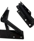 80 Degree Foldable Lifting Bracket With Spring Hinge For Metal Bench Seats And Elevator Tops, black steel, spring-loaded design