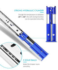 Close-up view of 22 Inch Soft Close Drawer Slides With 3 Section Full Extension Ball Bearing, showing hydraulic cylinder and 3 solid balls