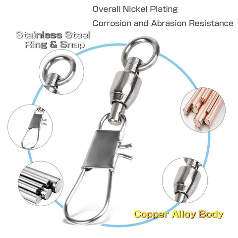 Beefy Stainless Steel Ball Bearing Snap Swivels For Fishing Heavy Duty Saltwater Interlock Tackle Snaps With Smooth Rotation 18.3 Pound Load Rating 25 Pack Line Connectors For Lures And Rigs stainless steel swivel with nickel-plated body