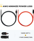 20Ft 10AWG Solar Extension Cable Kit with male and female connectors, red and black, tin coated, for solar panels and RVs