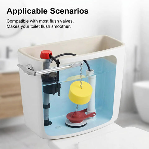 Three Pack Toilet Tank Flapper Replacement Kit With EVA Foam Buoy Floats for Easy Water Level Control Universal Fit Two Inch and Three Inch Flush Valves in toilet tank.