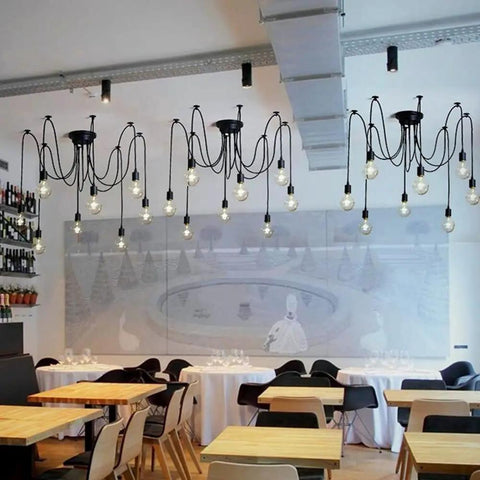 Dope 10 Arm Spider Chandelier Pendant Light Edison Style Vintage Industrial Steampunk Hanging Ceiling Fixture in dining area