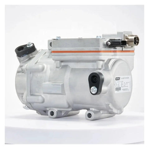 DC Electric AC Compressor EV Bus HVAC Unit Straight Swap Bolt On Scroll Pump for Transit Van and Truck side view.