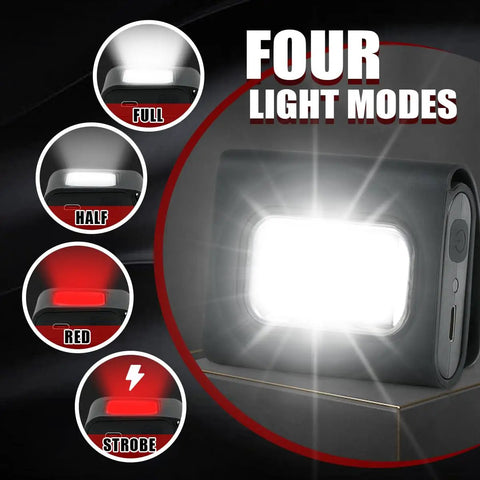Two Pack USB Rechargeable LED Running Light With Magnetic Clip Water Resistant Four Modes Ultra Bright Night Running Safety Lights showcasing full, half, red, and strobe modes.