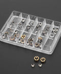 Go To Watch Crown Kit Set With 24 Pieces In 5.3mm 6mm And 7mm Sizes, Gold Silver And Copper Finishes, organized in clear storage case