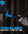 12 Inch Cat's Paw Nail Puller Tool With Hammer Head Pry Bar And Rubber Grip shown in use in tight space