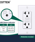GFCI Outlet 20 Amp Slim Design Pack Of 10 With LED Indicator And Wall Plate Included ETL Certified Non Tamper Resistant GFI