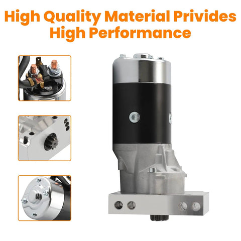 Beefy High Torque Mini Starter For Chevy Small Block Big Block V8 Engines Automatic And Manual Transmissions 153 Or 168 Tooth Ring Gear Tough As Nails Upgrade close-up showing connections and housing details.