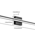 32 Inch Black LED Vanity Light Bar For Bathroom Mirror, 20W Dimmable Over Mirror Fixture, side view dimensions