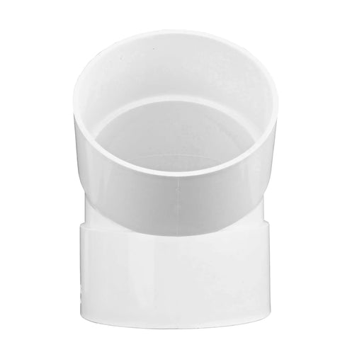 PVC 6-Inch 45-Degree Elbow for Hub to Hub Solvent-Weld Connections, white sewer and drain pipe fitting front view