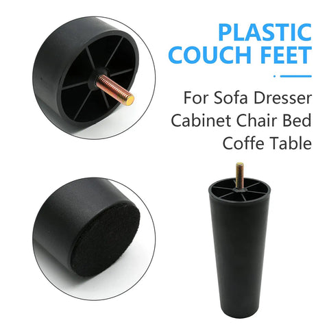 4 Pack 8 Inch Round Tapered Plastic Sofa Legs Replacement For Chairs Sofas Cabinets Dressers Loveseats Ottomans And Beds With M8 Hanger Bolts Easy Install Durable Black Finish