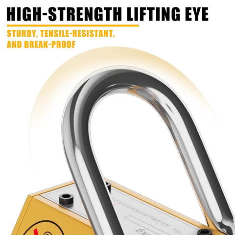 Close-up of high-strength lifting eye on Straight Up Industrial Grade Heavy Duty N50 Neodymium Lifting Magnet for steel handling.