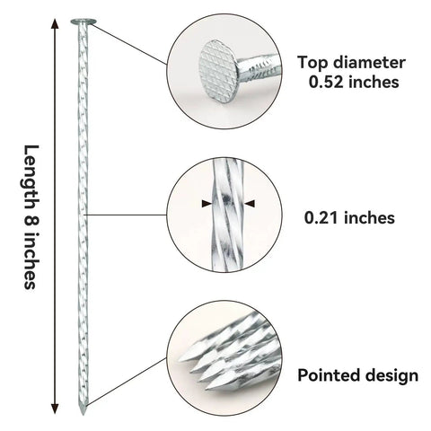 Heavy Duty Spiral Landscape Spikes 8 Inch Galvanized Garden Stakes For Securing Paver Edging Weed Barriers Artificial Turf Tent And More Pack Of 50