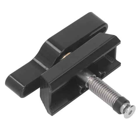 Folding Bike Hinge Clamp, Aluminum Alloy, Black Anodized Finish, Precision CNC Machined, for Folding Bikes detail view with stainless steel screw.