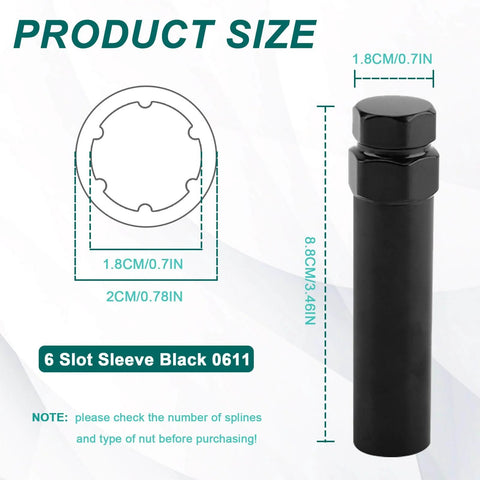Six Spline Lug Nut Socket With Wheel Lock Key Removal Tool Pro Grade Replacement For Aftermarket Six Spline Lug Nuts diagram