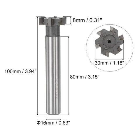 Pro Grade T Slot Milling Cutters With 30mm Cutting Diameter And 8mm Cutting Depth, 16mm Shank, 6 Flutes, Tungsten Carbide Tip End Mills