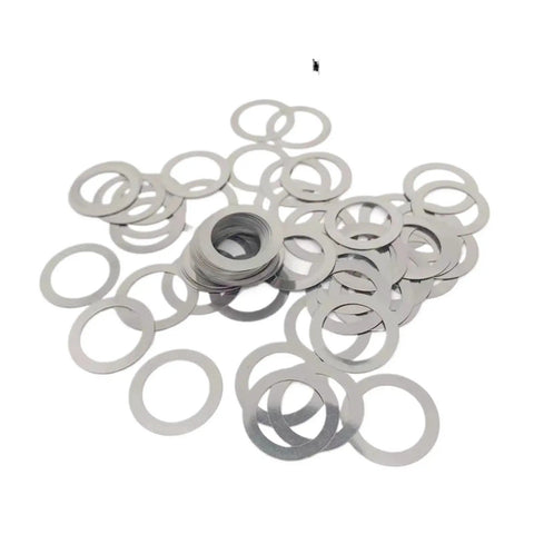 Ultra Thin 304 Stainless Steel Flat Washer Shim Kit M8x12 Built Tough Heavy Duty Durable Rustproof Load Distribution Washers for Precision Fittings Indoor Outdoor Use Corrosion Resistant Shim Washers shown stacked and scattered