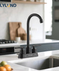 BLYLUND Black Commercial Bar Sink Faucet, Stainless Steel 2 Hole Bar Faucet in matte black finish on kitchen counter.