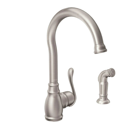 Anabelle Kitchen Faucet With Side Spray One-Handle Control Spot Resist Stainless Finish shown in full view