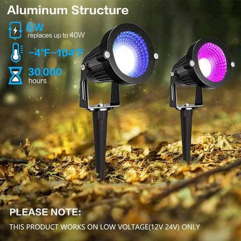 RGB Low Voltage Landscape Lights 6W Outdoor Garden Pathway Lighting Kit with Remote Control Waterproof 12V/24V 16 Color Changing LEDs for Indoor and Outdoor Decor 90 Degree Beam 8 Pack