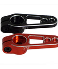 2Pcs Metal 25T Servo Horn 25 Teeth Spline Steering Arm Rocker for RC Cars in red and black aluminum, top view