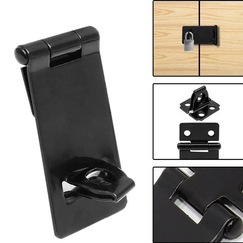 Heavy Duty 2 Inch Padlock Hasps 4 Pack Black Iron Door Slide Latch Lock Set Rust Proof Steel Security Bolts For Gates And Sheds Built Like A Tank With No Sweat Installation close-up view of latch bolt