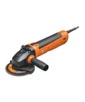Badass Compact Corded Angle Grinder Featuring Powerdrive Motor Sealed Against Aggressive Dust Soft Start And Restart Function For Ceramic Mineral Cutting Built Like A Tank, showcasing angled design and durable materials.